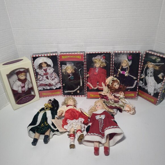 Lot Of 10 Victorian Mini Porcelain Dolls Lace & Velvet Christmas Decor SEE PICS - Picture 1 of 11